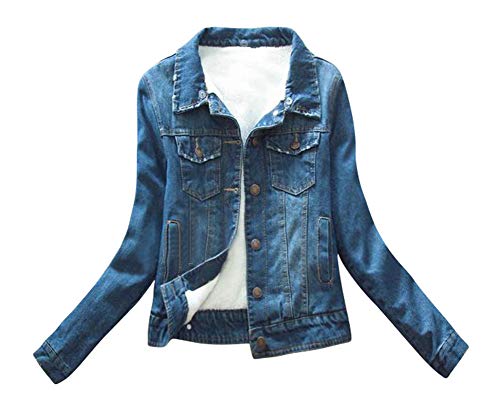 Denim Jacket for Women Lined Faux Fleece, Short Winter Jeans Coat with Detachable Faux-fur Collar4