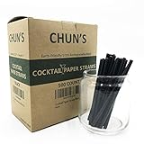 Paper Cocktail Straws 5 inch - 500 ct. Biodegradable Small Black Paper Drinking Straws Bulk, FSC...