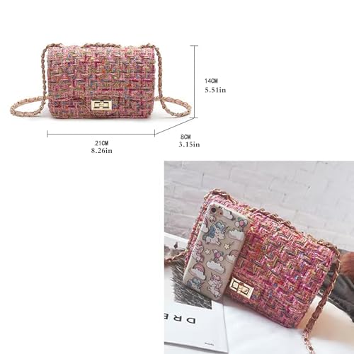 Image of Women Tweed Small Shoulder Bag Handbag and Purse Fashion Ladies Chain Quilted Crossbody Bag Evening Bag Clutch