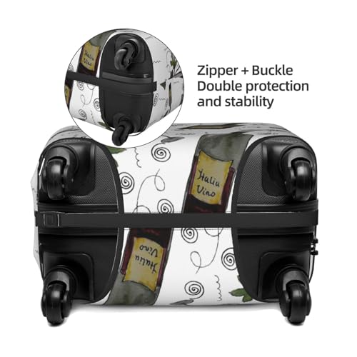 Wine Bottles And Grapes Print Luggage Cover For Suitcase,Washable Elastic Travel Suitcase Protector With Zipper Closure And Bottom Buckle – Fits 18-32" Luggage-Large2