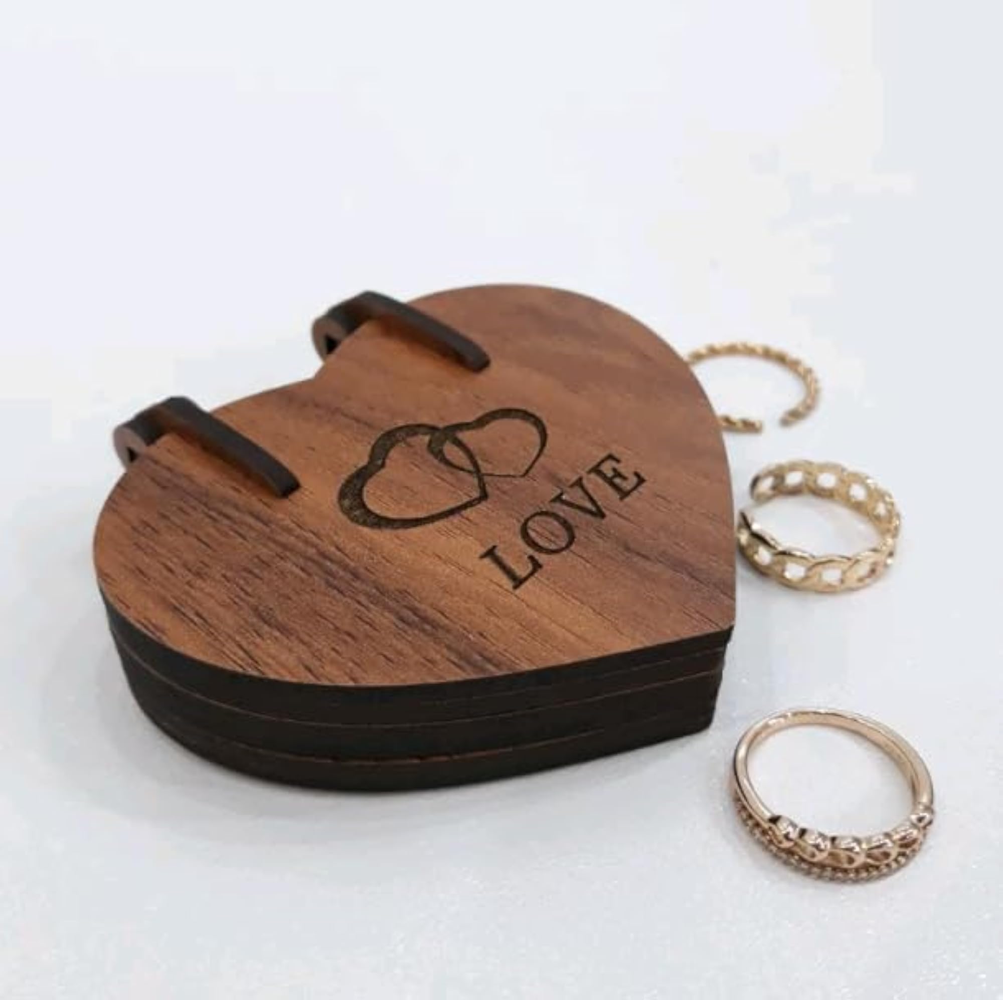 Wooden Heart Shape Ring Box with Mirror, Custom Gift Item