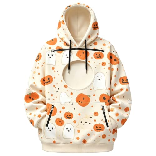 Cat Hoodie with Pouch Halloween Print Soft Pullover Tops with Zipper Pocket - image 3
