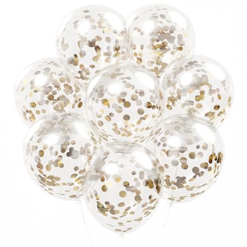 AFTERLOON Biodegradable Balloons 24 pcs Clear 12 with Shiny Gold Circle Confetti Natural Rubber Latex Plastic-Free AlternativeDurable Thickened Extra Strong Helium Float Garland Arch Wedding Decor