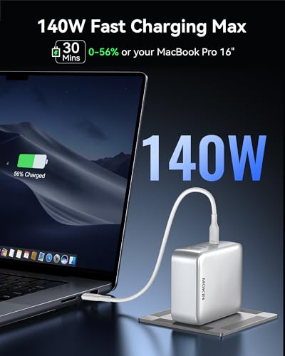 Image of 140W GaN USB C Wall Charger, 4-Port PD3.1 Laptop Charger Block Foldable Compact PPS Fast Power Adapter for MacBook Pro /Air, Dell XPS, iPad Pro, iPhone 17 /16 Pro, Galaxy S25 /S24, Steam Deck, and More