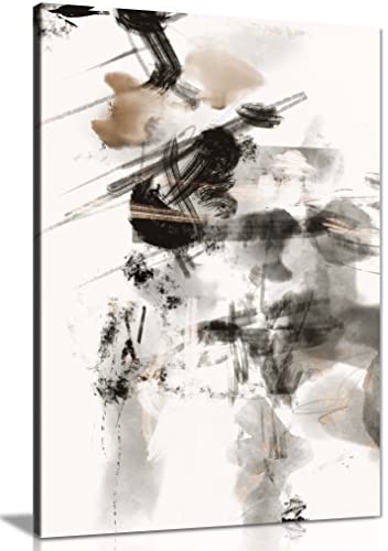 Panther Print Fine Art Prints Abstract Black & Grey Paint Strokes Artistic Framed Canvas Print, Pictures for Home Walls, Bedroom, Living Room & Bathroom Decor 76x51cm (30x20in)