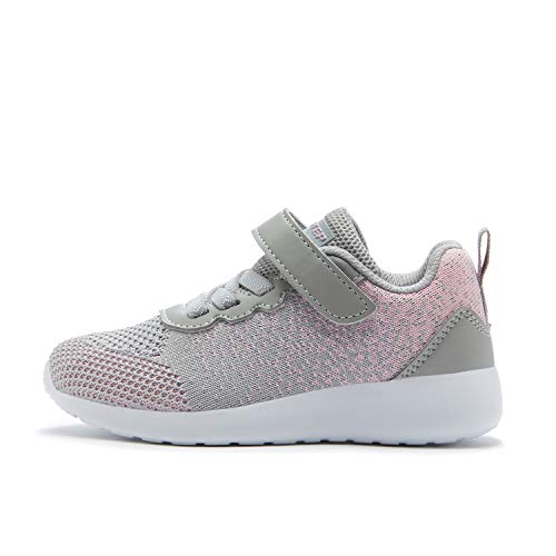 Weesstep Toddler/Little Kid Boys Girls Lightweight Breathable Adjustable Strap Elastic Lace Running Sneaker Shoe Grey/Pink #TOP2