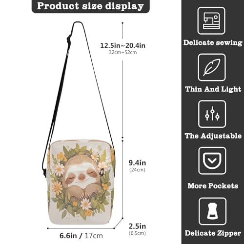 Rustic Sloth Flower messenger bag cross body bag Shoulder Handbags For Women Adjustable Strap for Outdoor Daily School3