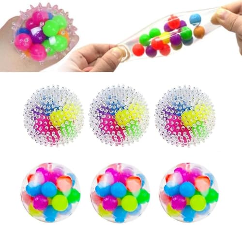 6cmのカラフルなビーズのグレープボール、自閉症のための感覚おもちゃ、不安を和らげる水ビーズのストレスボール、つまむ楽しみを与えるストレス解消のトリック、そして楽しみを生み出すために絞るレインボーボール、子供のための 感覚おもちゃ大人用 滑らか-3個+バリ