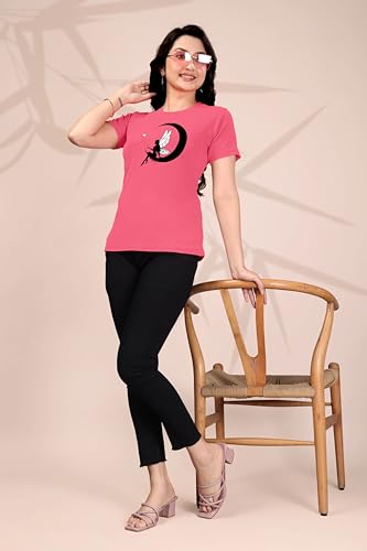 Image of Women Round Neck Printed Cotton Blend Regular Fit T-Shirt