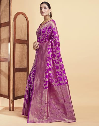 Image of SIRIL Women's Banarasi Silk Saree | Kanjivaram Silk Saree With Unstitched Blouse Piece