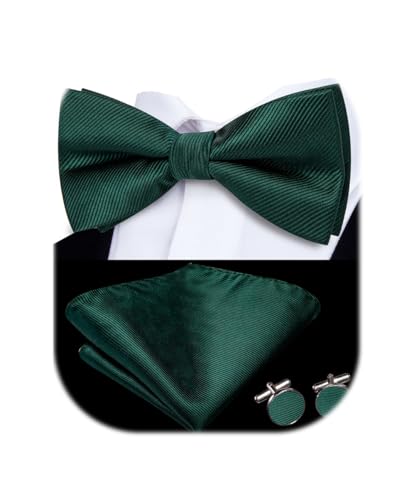 Image of Dubulle Mens Paisley Striped Bowtie Set Pre-tied Bowtie for Men and Pocket Square Set Wedding Business