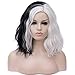 Aicos Fashion 35cm Short Curly Full Head Wig Heat Resistant Daily Dress Carnival Party Masquerade Anime Cosplay Wig +Wig Cap (White/Black)