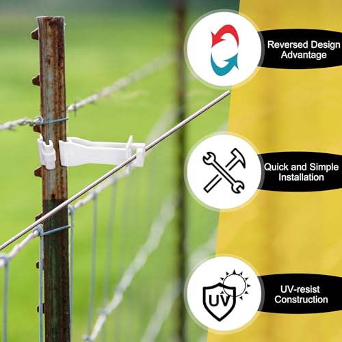 Image of Outus 50 Pcs Reversed Extender Electric Fence T Post Insulators Snap Fit T Post Insulators for Electric Fence Wire Yard Agricultural Ranchers Farm (White)