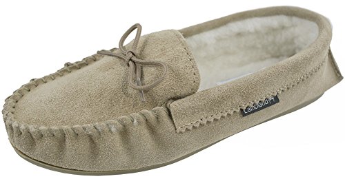 Lambland Men's UK Made Wool Lined Moccasins Rubber Sole Beige US 92