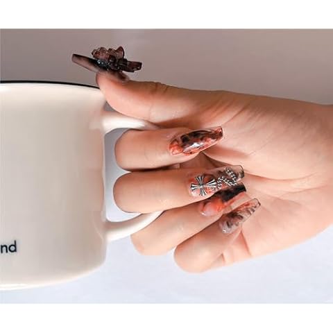 Press on Nails, Handmade Middle Square Fake Nails, Easy to Replace False Nails for Wedding, Party, Birthday. Stick on Nails with Storage Box 10 Pcs (Butterfly Dance, XS) Cover