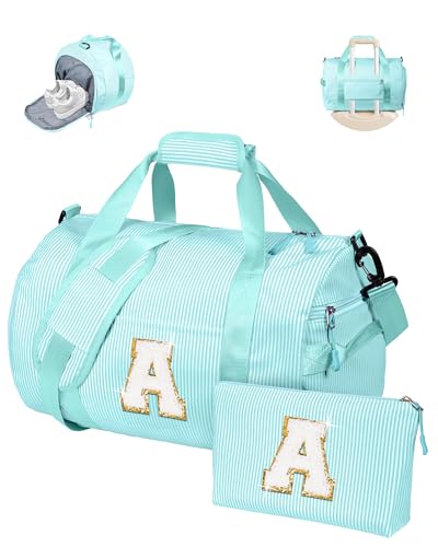Vogewood Gift for Teenager, Girls Travel Duffle Bag, Kids Initial Overnight Bags with Shoe Compartment, Personalized Weekend Bag with Cosmetic Pouch, Fashion Stuff for Teen Girl (Letter A)