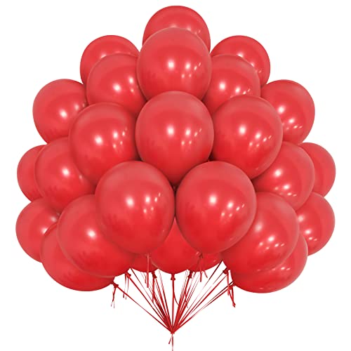 Ballons Rouges, 50 Pcs 12 Pouces pour Fête, Avec Ruban de 10M pour Guirlande Noël, Latex Mat pour Filles Femmes Mariage Anniversaire Baby Shower Décoration