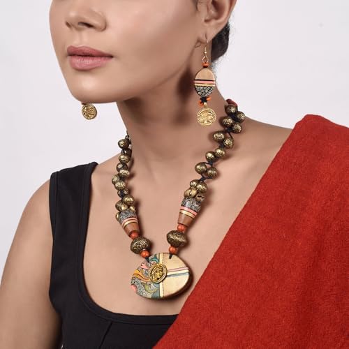 Image of AAKRITI ART CREATIONS Handcrafted Women's Jewelry Set - Ethnic Necklace and Earrings, Fashion Accessories for Special Occasions & Celebrations
