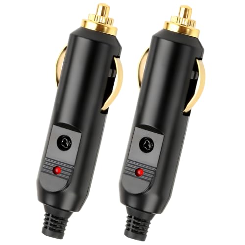 2Pcs Prise Allume Cigare 12V/24V Mâle, Fiche de Remplacement Universelle 20A avec Fusible et Voyant LED, Connecteur Haute Puissance en Bakélite pour Voiture, Camion, Bateau, Glacière Électrique