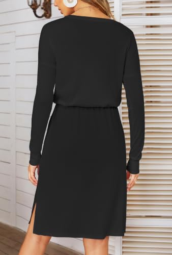 Image of Simier Fariry Womens Fall Winte Long Sleeve Knee Length Casual Dress with Pockets