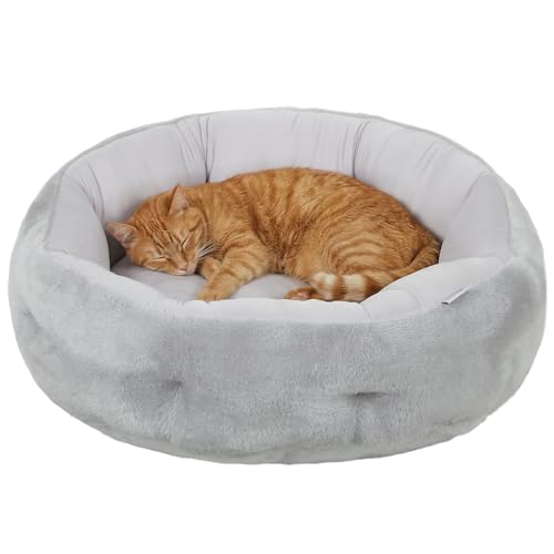 PawHut Lit pour Chat, lit réversible pour Chats d'intérieur et Petits Chiens, lit Rond avec Rebord de Soutien, 62x62x21cm, Gris Clair