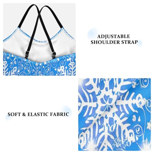 White Snowflakes Blue Swimming Suit for Girls, Summer Beach Apparel, 3-103