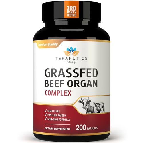 Premium Grass Fed Beef Organ Supplement for Women & Men with Beef Liver, Heart, Kidney, Pancreas & Spleen Capsules | Carnivore Diet | Non-GMO Freeze Dried & Desiccated Liver Pills Complex | 200 Count