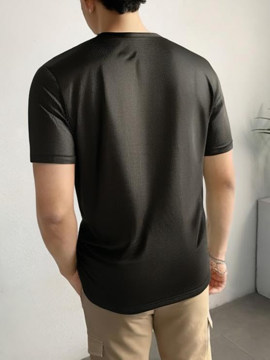 Image of Mack Jonney Ribbed |Regular Fit | Half Sleeves 100% Cotton Polo Neck Self Design with Zip T-Shirt for Men-M826