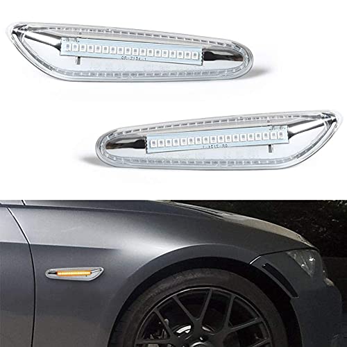 Gempro 2-Pack Amber Led Side Marker Turn Signal Lights Chrome Blinker Lamp For Bmw E90 E91 E92 E93 E46 E53 E60 E61 X3 E83 X1 E84 E81 E82 E87 E88 #TOP7