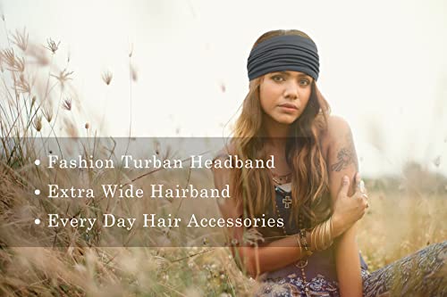 Image of Tobeffect 7'' Extra Wide Headbands for Women, Large Thick Turban Head Wrap Headband, Boho Bandana Head Bands for Women's Hair, Non Slip Workout Yoga Hairband Hair Accessories, 6 Pack