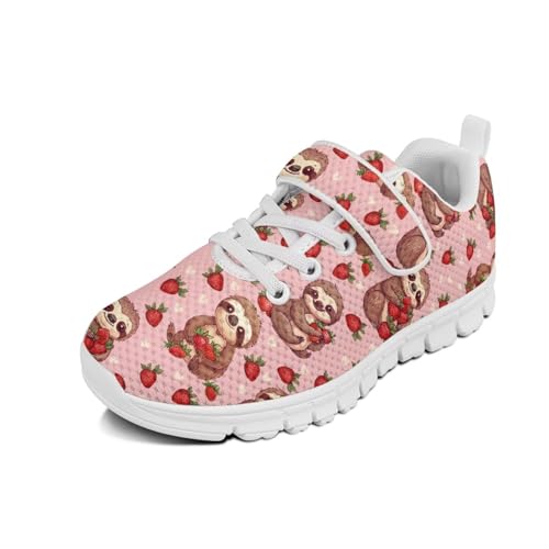 Kids Sneakers Running Tennis Athletic Shoes for Boys&Girls (Little Kid/Big Kid) Sloth Strawberry Pattern（White Sole）