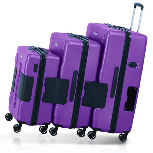 Tach V3.1 Hard Shell 3 Piece Luggage Set - 20, 24 & 28 inch Luggage | Carry On, Medium & Large Checked Suitcases | Patented Built-In Connecting System | Rolling Suitcase Links 9 Bags (Purple)