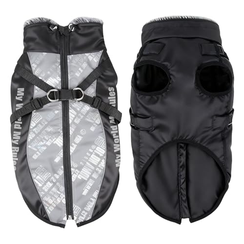 GIIPET 犬 服 冬 中型犬 大型犬 ハーネス一体型 ジャケット 防水 防寒 XLサイズ ボーダーコリー 柴犬など 夜間散歩も安心 反射材付き ドッグウェア コート サイズ調整可能 (シャイニーホワイト, XL)