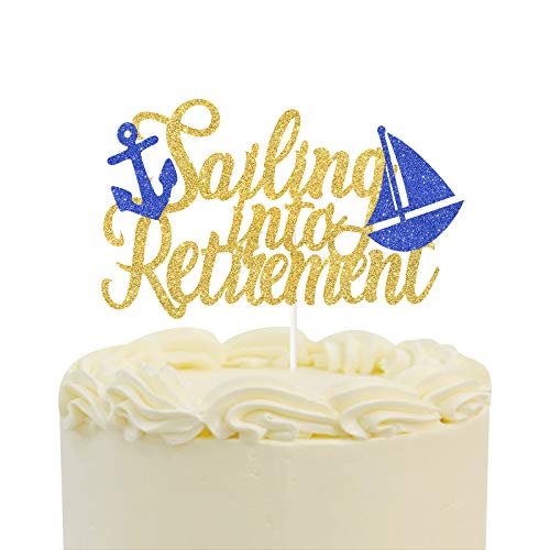 Sailing Into Retirement Cake Topper,Nautical Retirement Cake Decor, Officially Retired,Happy Retiremen Party Decorations