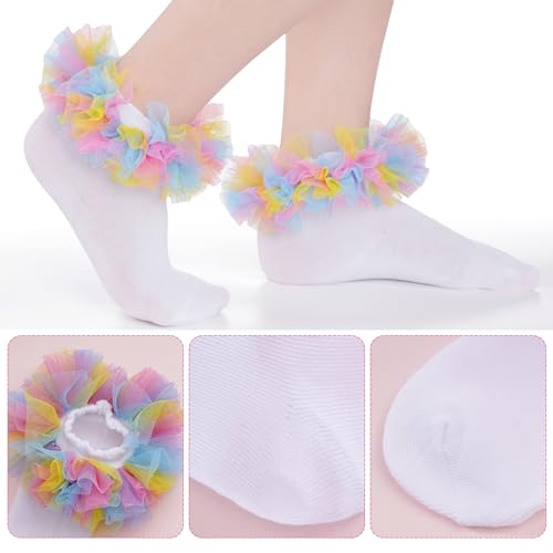 Girls Ruffle Socks Colorful Frilly Tutu Ruffle Lace Dress Socks for Toddler Little Girls,1-10 Years,1 Pack3