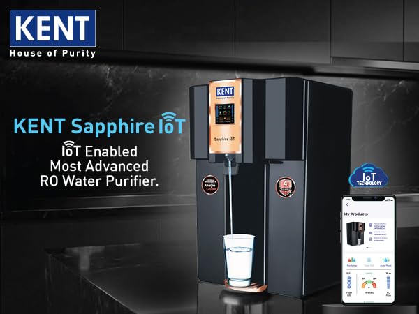Image of KENT Sapphire IoT RO Water Purifier|4 Years Free Service*|RO+UV+UF+Alk+Cu+TDS Control+UV in Tank | IoT Enabled | Fully Automatic On&OFF Operation |8L|20 LP /Hr|Ideal For Borewell /Tanker /Municipal Water
