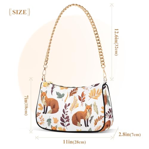 Clutch Shoulder Bags Tote Evening Purse Handbags for Women Fox Leaves Fall Hobo Bags with Zipper Closure3