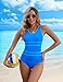 Edelqual One Piece Swimsuit Women Tummy Control Athletic Modest Full Coverage Bathing Swim Suits Color Block Swimwear Vacation Outfits Summer Fashion Clothes (Blue,XL)