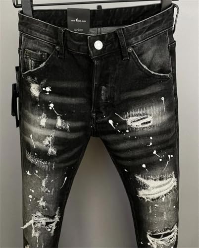 Men Denim Pants Hole Slim Jeans Pencil Trousers Metal Buttons Jeans2