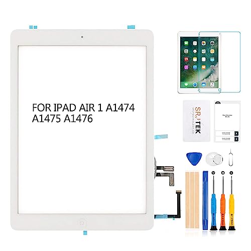 SRJTEK for iPad Air 1st Gen A1474 A1475 A1476 �^�b�`�X�N���[�� �^�b�`�p�l�������L�b�g�i�z�[���{�g���t���j�^�b�`�f�W�^�C�U�[�A�K���X�A�Z���u���C�����i�iLCD�Ȃ��A�������Ȃ��j+�c�[���Z�b�g+�����K���X