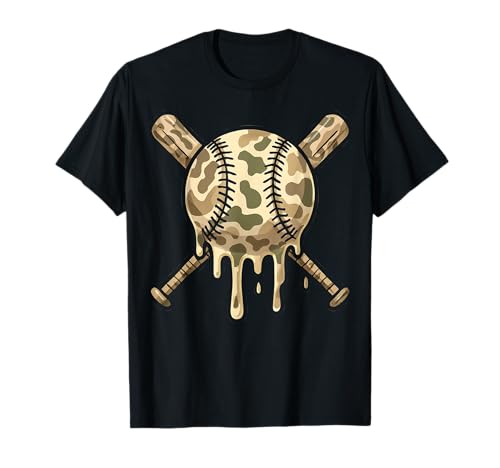 Baseball Drip Camo Baseball Bats Boys Sports Cool Game Day T-Shirt