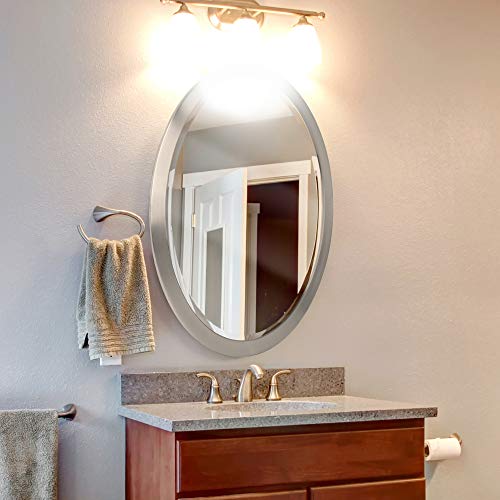 Head West Brushed Nickel Stainless Steel Oval Framed Beveled Accent Wall Vanity Mirror - 23 X 29 #TOP1