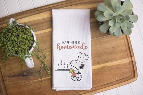 Image of Flagology, Peanuts Happiness is Homemade Snoopy Kitchen Tea Towel 16 inch x 25 inch, Cute Chef Kitchen Decor, Licensed Peanuts, Farmhouse Cooking Gift, Hand Towel