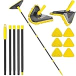 Newly Upgraded Wall Cleaner Mop with Long Handle 82 Inches, 3-in-1 Ceiling Cleaning Tool Duster with 6 Replacement Microfiber Chenille Pads for Painted Walls, Window, Floor, Baseboard