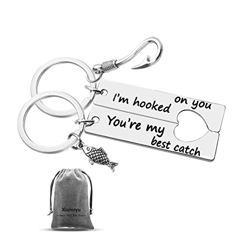 Couple Keychain Gift I'm Hooked on You You're My Best Catch Keychain His and Hers Jewelry Keychain Set Gift for Dad Couples Boyfriend Girlfriend Christmas Gift Valentine's Gift Anniversary Gift