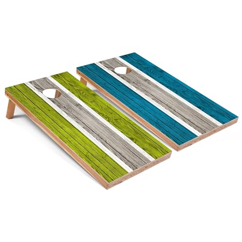 Skip's Garage Lime and Turquoise Striped All-Weather Cornhole Boards - PVC - Include CASE + Edge Lights
