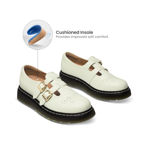 Image of Athlefit Women's Mary Jane Flats Platform Round Toe Comfortable Dressy Adjustable School Office Work Flat Shoes