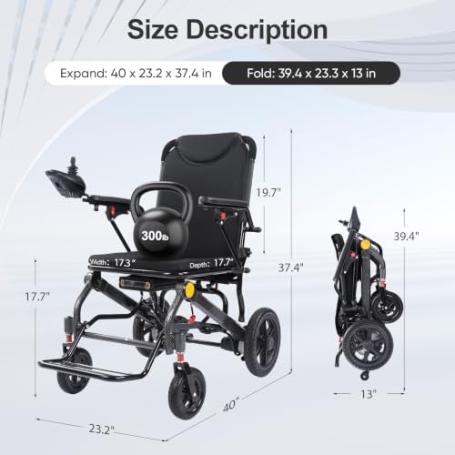 Image of 28-Mile Range Lightweight Electric Wheelchair for Adults with Dual Batteries & Remote Control - Powerful Portable Folding Electric Wheelchair, Daily Living & Airline Approved for Travel