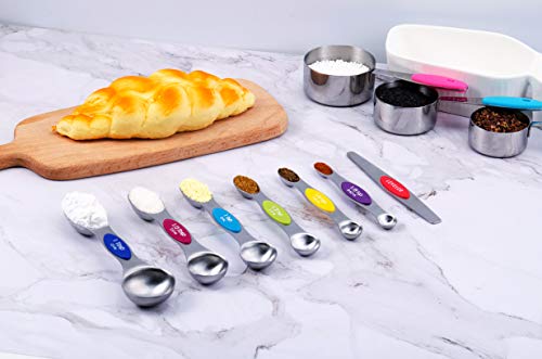 Tiluck Measuring Cups And Magnetic Measuring Spoons Set, 5 Stainless Steel Measuring Cups, 6 Double-Sided Stainless Steel Measuring Spoons & 1 Leveler (5+7) #TOP5