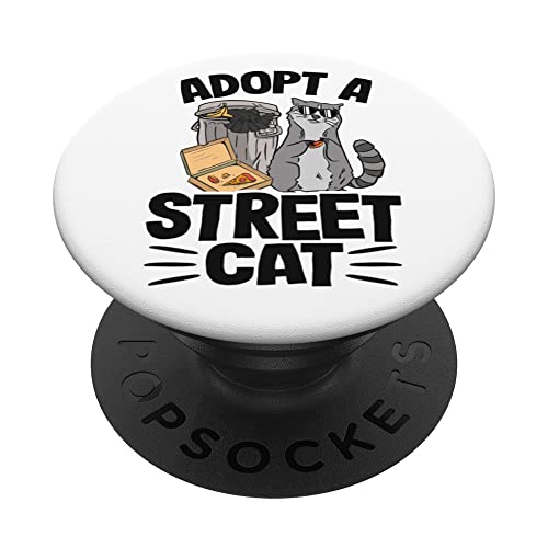 Adopt A Street Cat Trash Garbage Panda Raccoon PopSockets Swappable PopGrip, Black